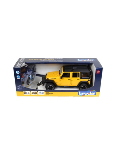 BRUDER JJeep Wrangler Rubicon, maastopyörä ja pyöräilijä, 1:16