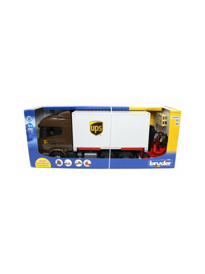 BRUDER Scania R-sarjan UPS-rekka ja trukki, 1:16