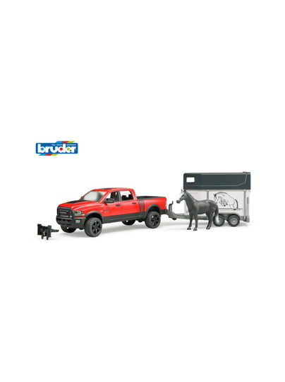 BRUDER Dodge RAM Power Wagon -avolava, hevostraileri ja hevonen, 1:16