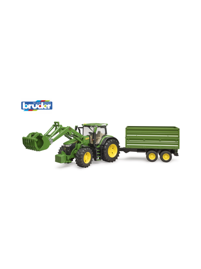 BRUDER John Deere 7R 350 etukuormaajalla+perävaunu