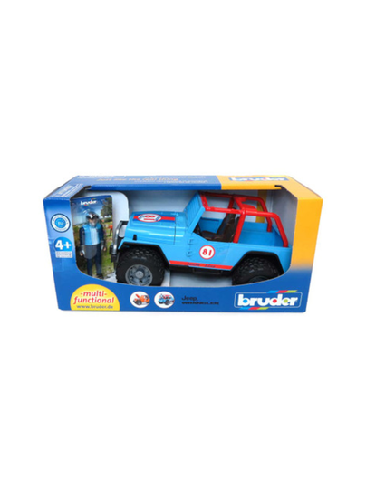 BRUDER Jeep kilpa-auto ja kuljettaja, sininen, 1:16